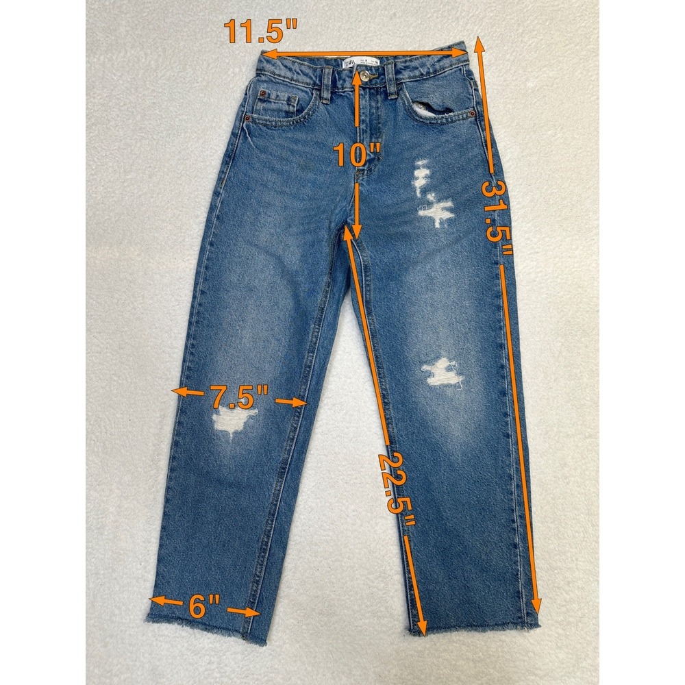 ZARA Kids Jeans Blue Distressed Denim Straight Leg Raw Hem Size 9 - Picture 2 of 6